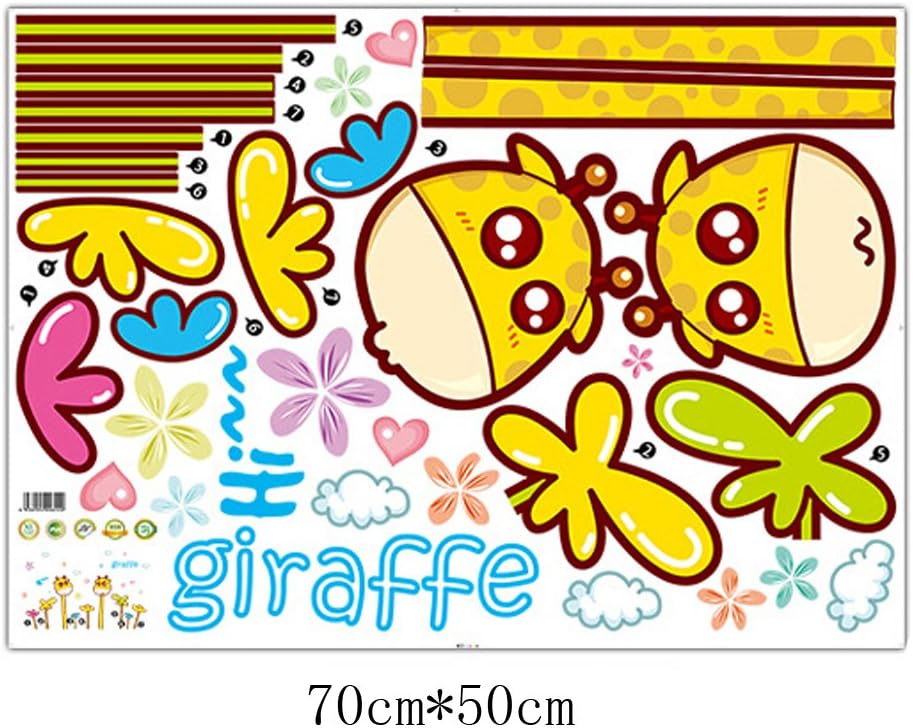Top of top store - Wall Stickers, Cartoon Animal Design, Butterflies and Flowers Removable for Home Decoration PVC, Cute Giraffes size 50x70 xls7197