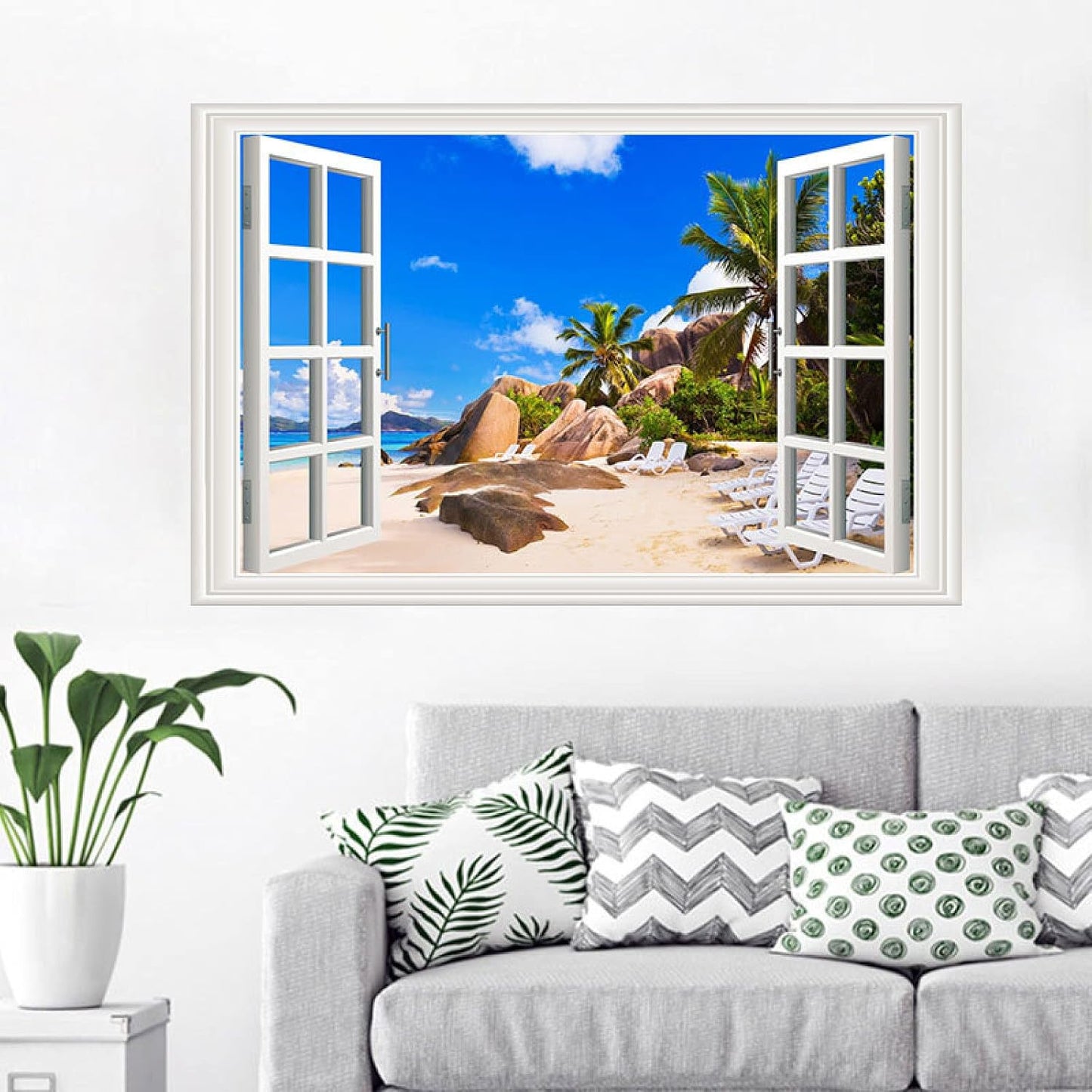 3D Window Wall Pastes Natural Scenery Outside The Window Home Self-adhesive Background Wall Pastes Pvc Home Decoration Sticker size 50x70 ncs14240