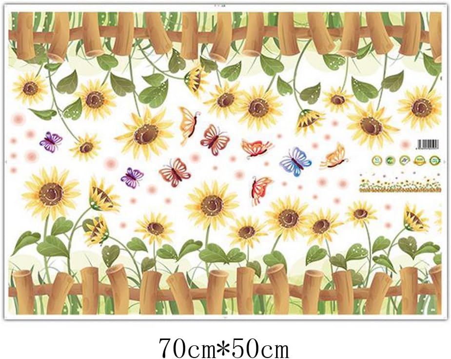 Removable Cartoon Animal Wall Stickers with Butterflies and Flowers, PVC Home Decor Wall Decals for Babies, Kids, Girls, Kitchen Decor, Posters (Sunflower Butterfly Fence) size 50x70 xls7178