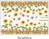 Removable Cartoon Animal Wall Stickers with Butterflies and Flowers, PVC Home Decor Wall Decals for Babies, Kids, Girls, Kitchen Decor, Posters (Sunflower Butterfly Fence) size 50x70 xls7178