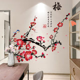 Plum Blossom and Red Flower Tree DIY Removable Wall Sticker for Bedroom Living Room Office