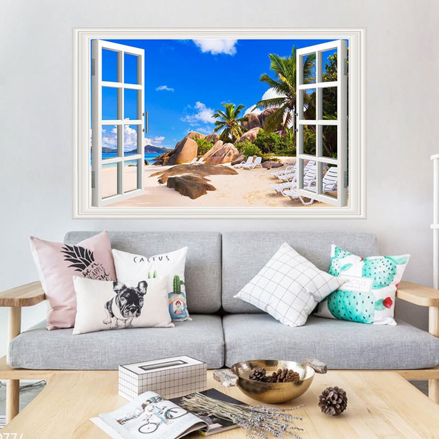 3D Window Wall Pastes Natural Scenery Outside The Window Home Self-adhesive Background Wall Pastes Pvc Home Decoration Sticker size 50x70 ncs14240