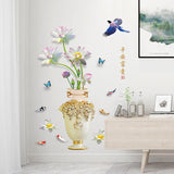 Vase Wall Decal, Exquisite Vase Wall Sticker, Chinese Style Wall Sticker Vase Flower Wall Decor Self-Adhesive for Corridor, Wallpaper  size 60x90 sk9373