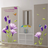 Cute 3D Purple Flowers Wall Sticker Art Mural Decal for Living Room Kitchen Desk Background size 70x50 xls7113