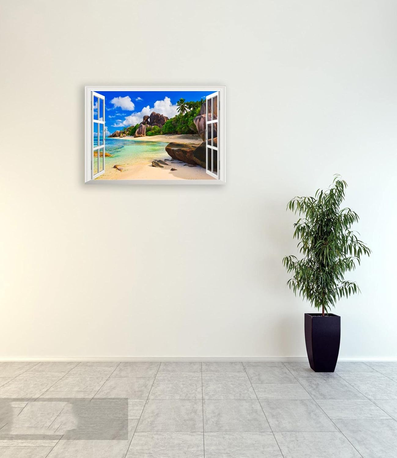 Modern Seascape Painting. Seaside Nature Landscape Painting. Beach Rocks Canvas Wall Art Poster. Window View Home Decor Picture. size  50x70cm ncs14239