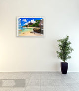Modern Seascape Painting. Seaside Nature Landscape Painting. Beach Rocks Canvas Wall Art Poster. Window View Home Decor Picture. size  50x70cm ncs14239
