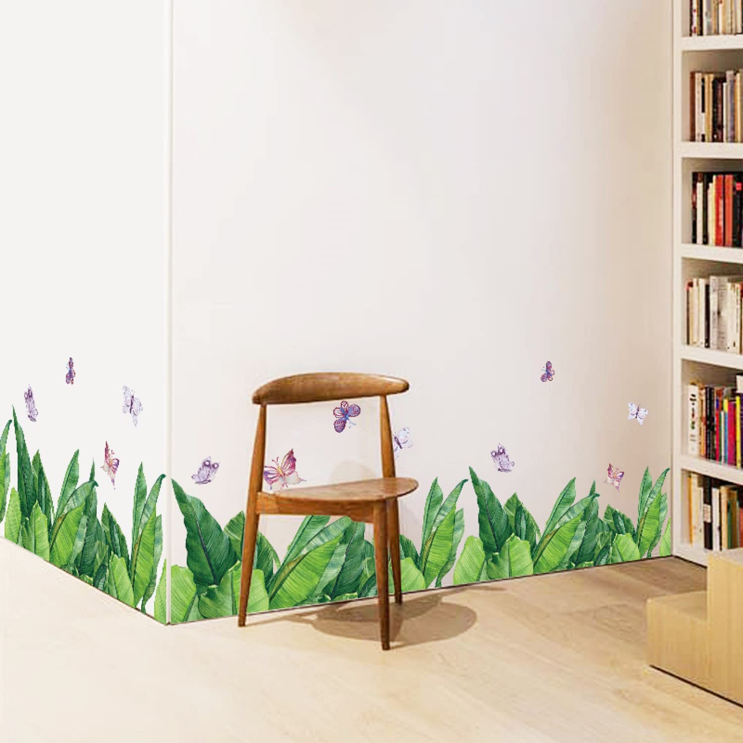 Stylish Nordic Plant Wall Stickers, Cafe, Modern, Window, Monstera, Leaf, Green, Grass, Banana Leaf, Butterfly, Kitchen, Kids Room, Toilet, Interior Decor size 50x70 sk7201