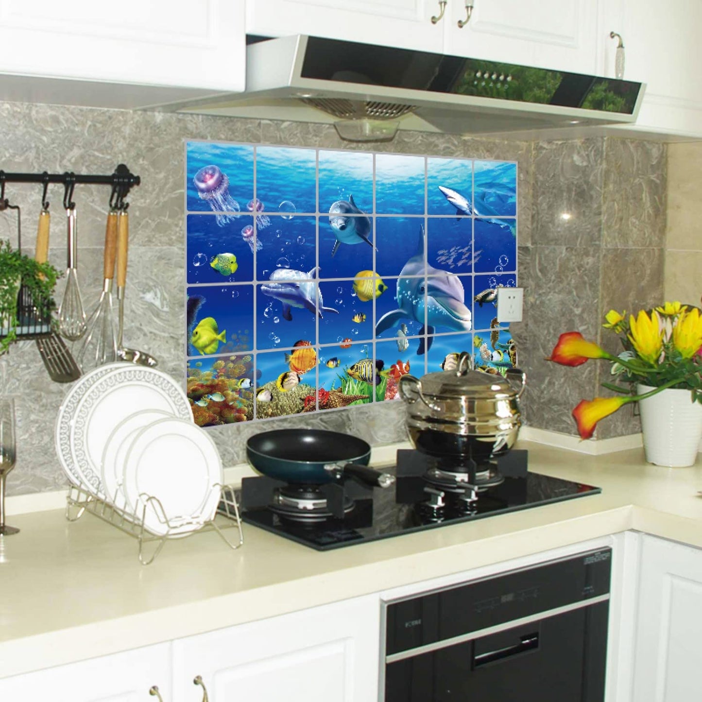 Kitchen Oil Proof Wall Sticker Heat Resistant Waterproof Self Adhesive Backsplash Cover for Kitchen Wall Protection