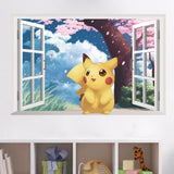 GADGETS WRAP Cute Pikachu Fake Window Wall Decal- Multicolor size 50x70  ncs14117s