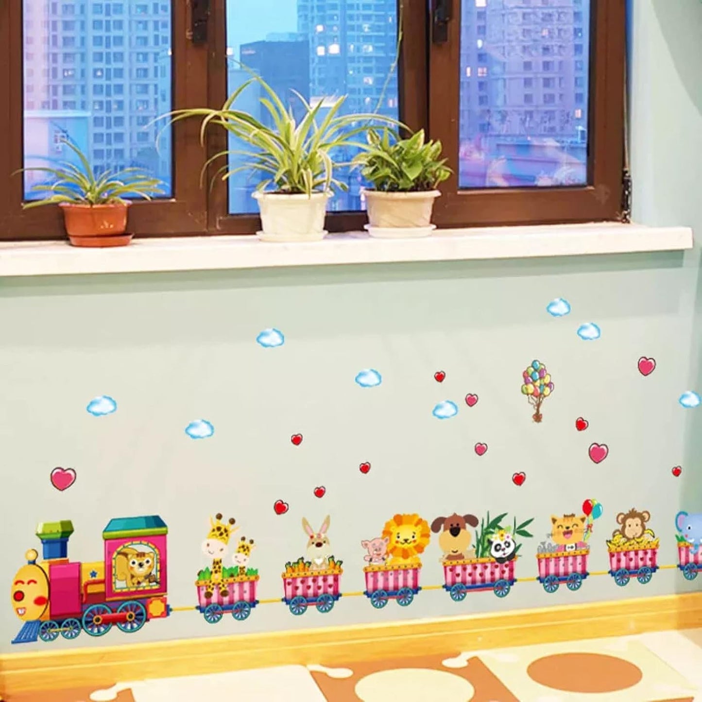 YUANCHENG Cartoon animal train wall stickers for kids rooms decoration art decals size 50x70 sk7064