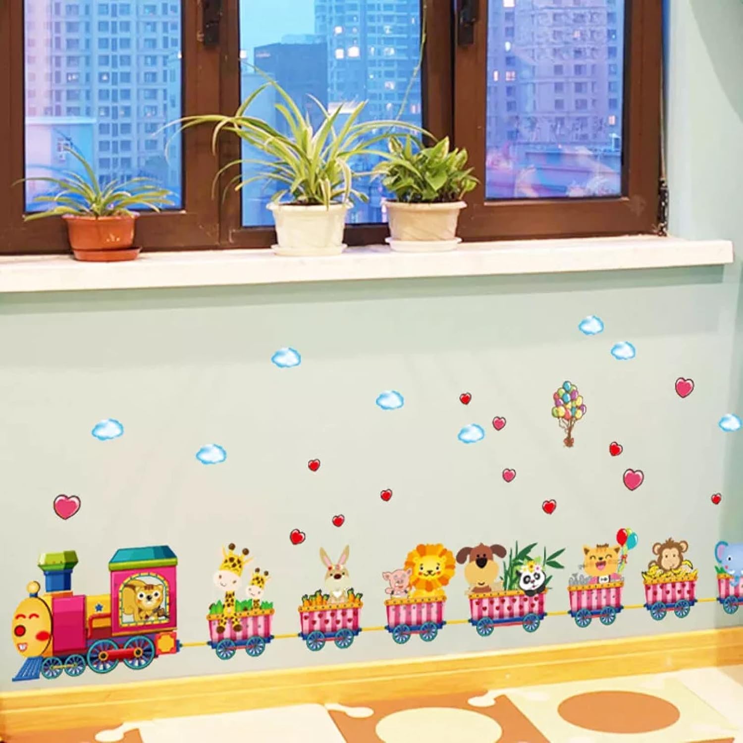YUANCHENG Cartoon animal train wall stickers for kids rooms decoration art decals size 50x70 sk7064