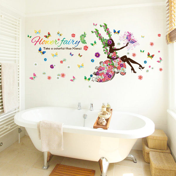 Afra Design ' Flower Fairy ' Wall Sticker (PVC Vinyl, Size 3XL, Multicolour)