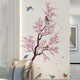 Pink Peach Blossom Flowers Branch Birds Floral Wall Stickers for Bedroom Living Room Furniture Background Wall Decals Murals PVC size (60x90) xh6021
