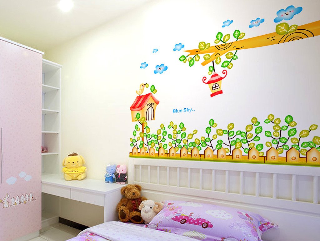 Cartoon Plants Post and Branch with Hanging Lamp' Wall Sticker Decals Design  (PVC Vinyl, ), Multicolour LD2033 Size: 50x70cm