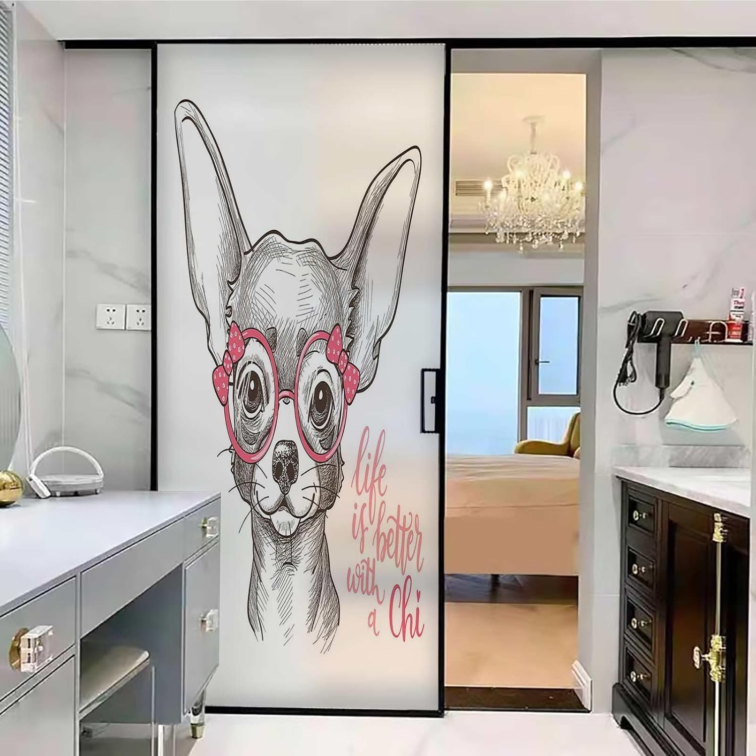 Lunarable Bow Bath Mat, Life is Better with a Chi Typographic Words and Sketched Chihuahua, Plush Bathroom Decor Mat with Non Slip Backing size 60x90 jm8388