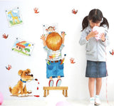 Decorative wall decal, dog and giraffe design for home, removable paper for living room, dining room, bedroom, wall art, DIY for girls, boys, nursery size 50x70 sk7007