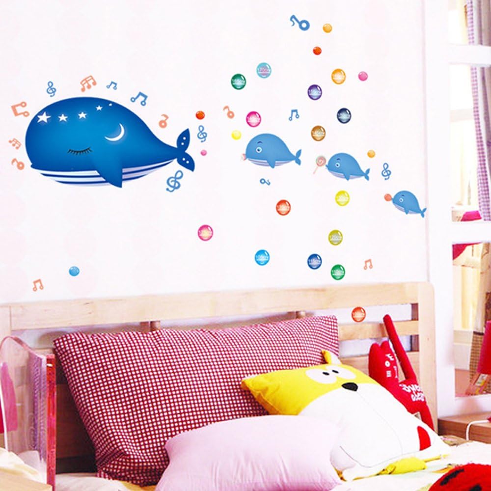 Cartoon Animals Growth Chart Wall Stickers Height Measurement Removable Wall Decals Home Decor Art Mural Baby Boys Girls Kids Bedroom Kitchen Room Decoration (Whale Height Measurement) size 50x70 ay7018