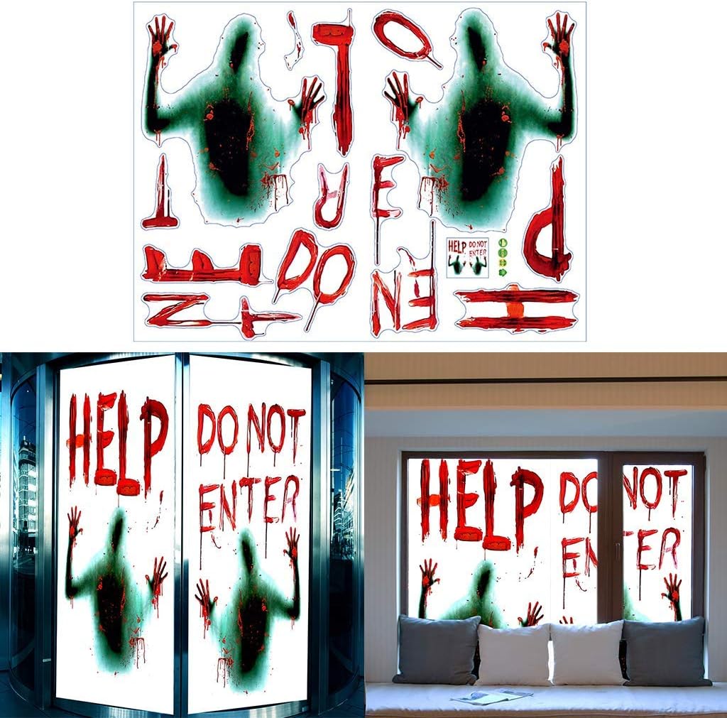 Halloween Horror Bloody Handprint Letter Help glass window sticker Removable Wall Home living room decoration size 50x60 nc1044