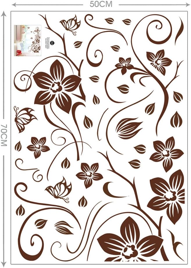 High Quality Adhesive Rooms Walls Vinyl DIY Stickers / Murals / Decals / Tattoos / Transfers With Delicate Flowers, Butterflies And Swirls Designs In Brown Colour By VAGA size 50x70 dm57004