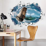 Ampire Wall Stickers 3D Ship Sailing in Thunderstorm Sea Creative Self-Adhesive Vinyl size 60x90  xh9290