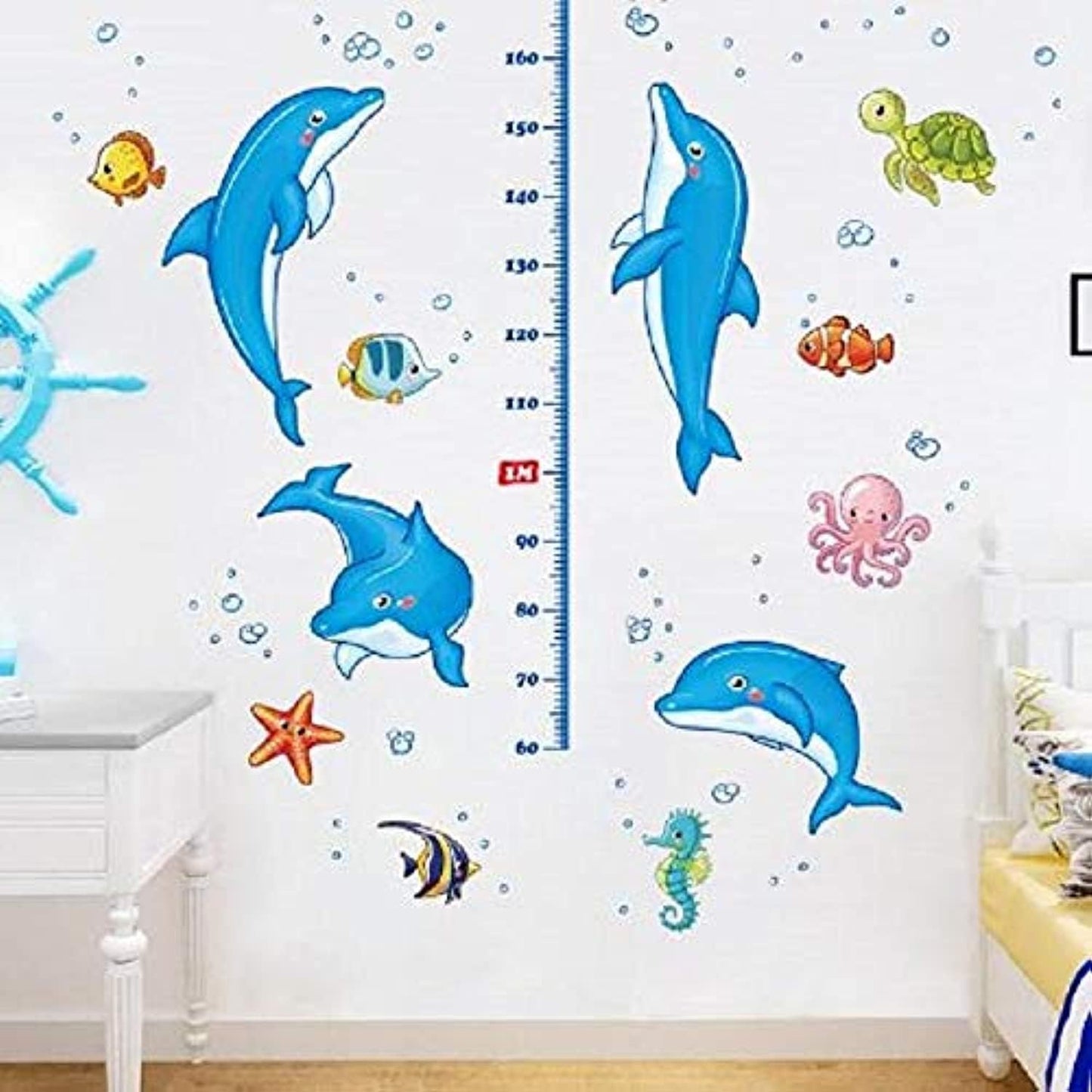 Kids room dolphin height measure wall stickers removable cartoon nursery wall decals waterproof bathroom wall decals size 50x70 Xl8368