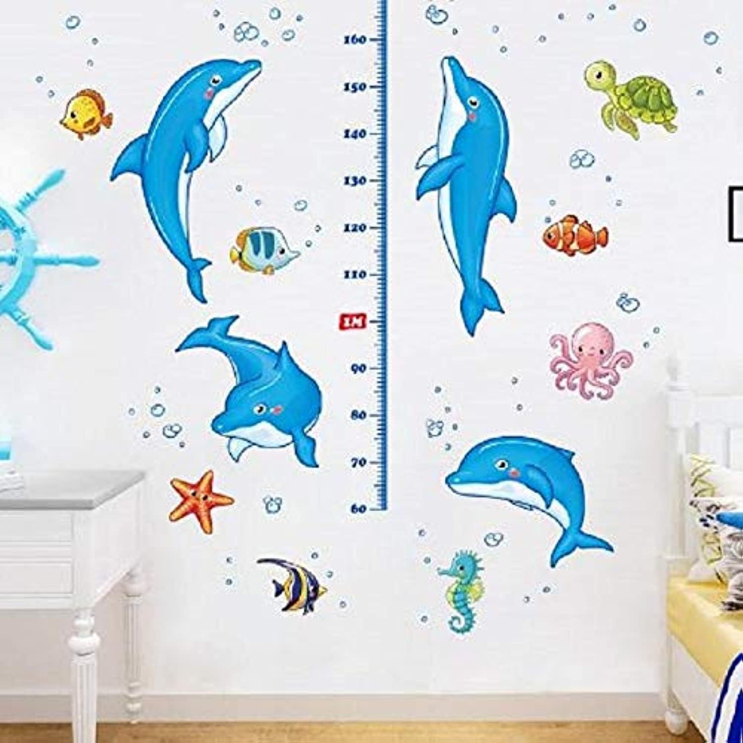 Kids room dolphin height measure wall stickers removable cartoon nursery wall decals waterproof bathroom wall decals size 50x70 Xl8368