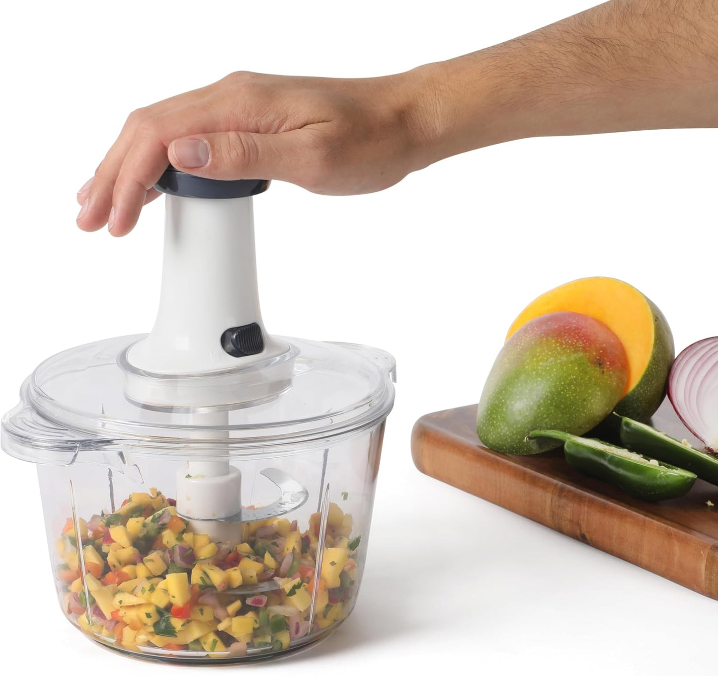 Manual Food Chopper with Sharp Blades, Hand Pull Vegetable & Onion Cutter for Kitchen