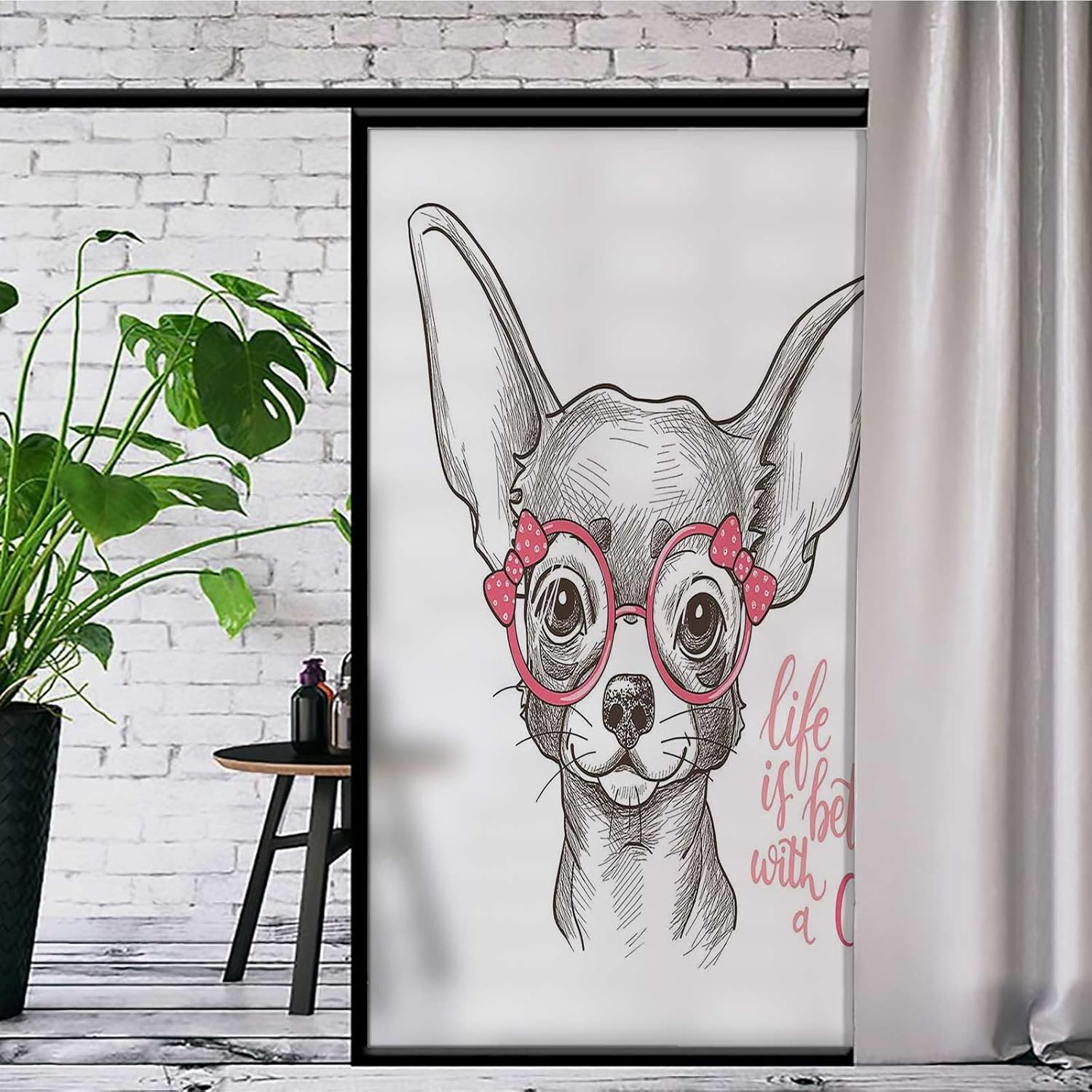 Lunarable Bow Bath Mat, Life is Better with a Chi Typographic Words and Sketched Chihuahua, Plush Bathroom Decor Mat with Non Slip Backing size 60x90 jm8388