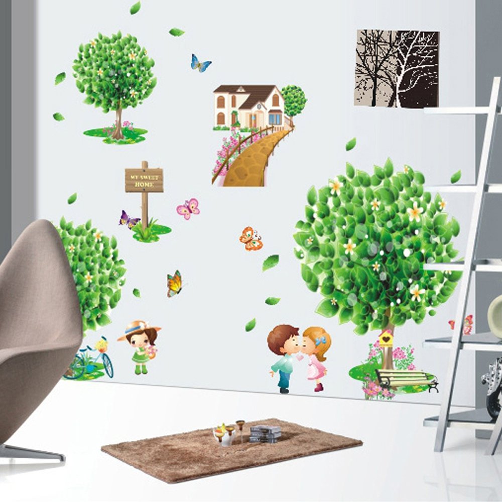 Sweet Kissing Couple Wall Stickers Removable Wall Decals Home Decor PVC Art Mural Baby Boys Girls Kids Bedroom Kitchen Nursery Room Decoration Wall Sticker Posters size 50x70 xls7096