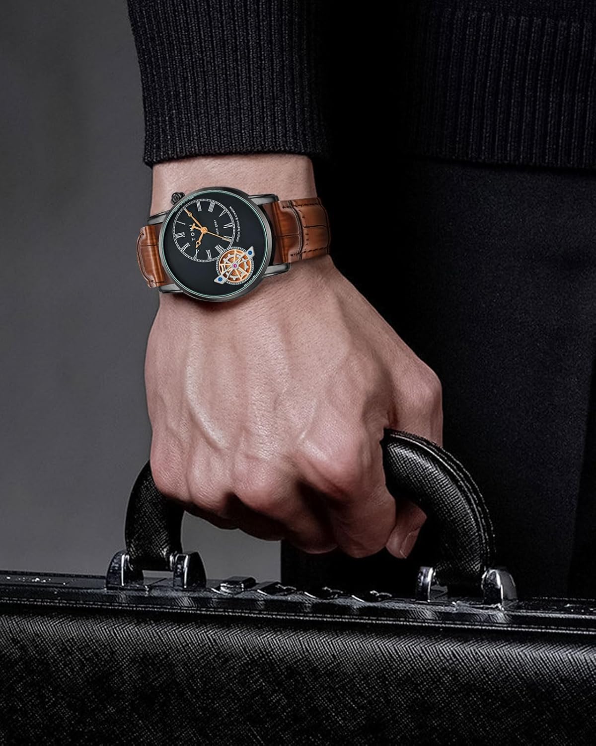 Men's Watch Analog Leather Wrist Watch – Elegant Quartz Watch with Double Strap &amp; 3ATM Waterproof ( Random Color )