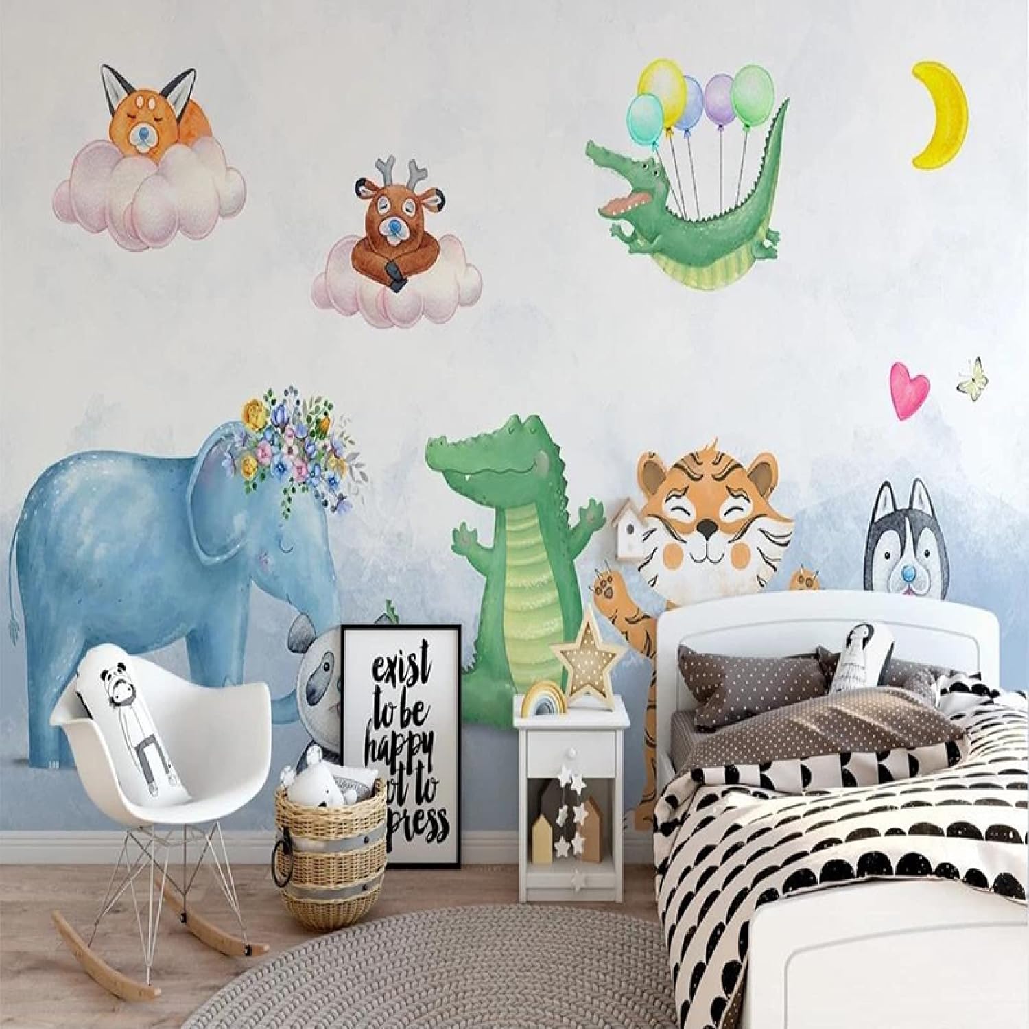 Custom Mural Wallpaper 3D Cartoon Cute Animal Watercolor Mural Children's Room Background Wall size 50x70 sk7153