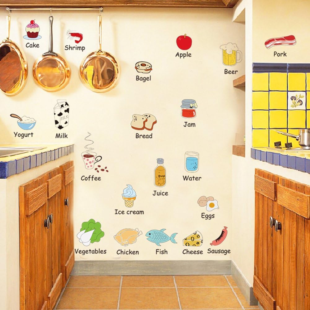 Wallpark Cartoon Cute Food Vegetable/Fruit/Meat Kitchen Fridge Removable Wall Sticker Decal, Living Room Bedroom Home Decoration Adhesive DIY Art Wall Mural size 50x70 am7090