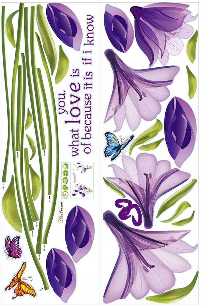 Cute 3D Purple Flowers Wall Sticker Art Mural Decal for Living Room Kitchen Desk Background size 70x50 xls7113