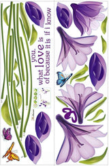 Cute 3D Purple Flowers Wall Sticker Art Mural Decal for Living Room Kitchen Desk Background size 70x50 xls7113