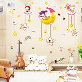 Wallpark Cute Smiling Star Moon Cartoon Rabbit Removable Wall Sticker Decal, Children Kids Baby Home Room Nursery DIY Decorative Adhesive Art Wall Mural size(60x90) xl8073