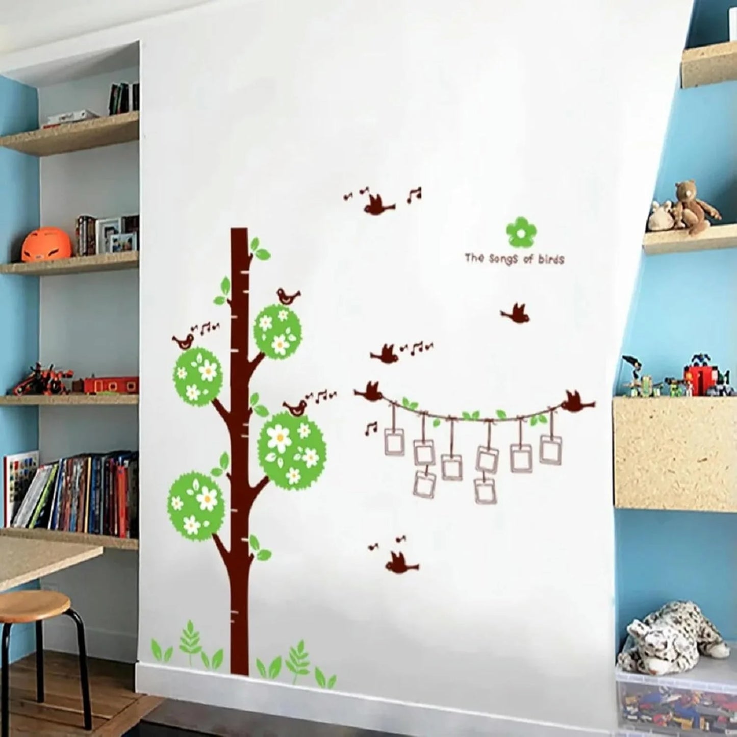 Sweet Memory Character Tree and Green Leafs of Nine Picture Frame and Two Birds for Home Wall  size 60x90 ay879