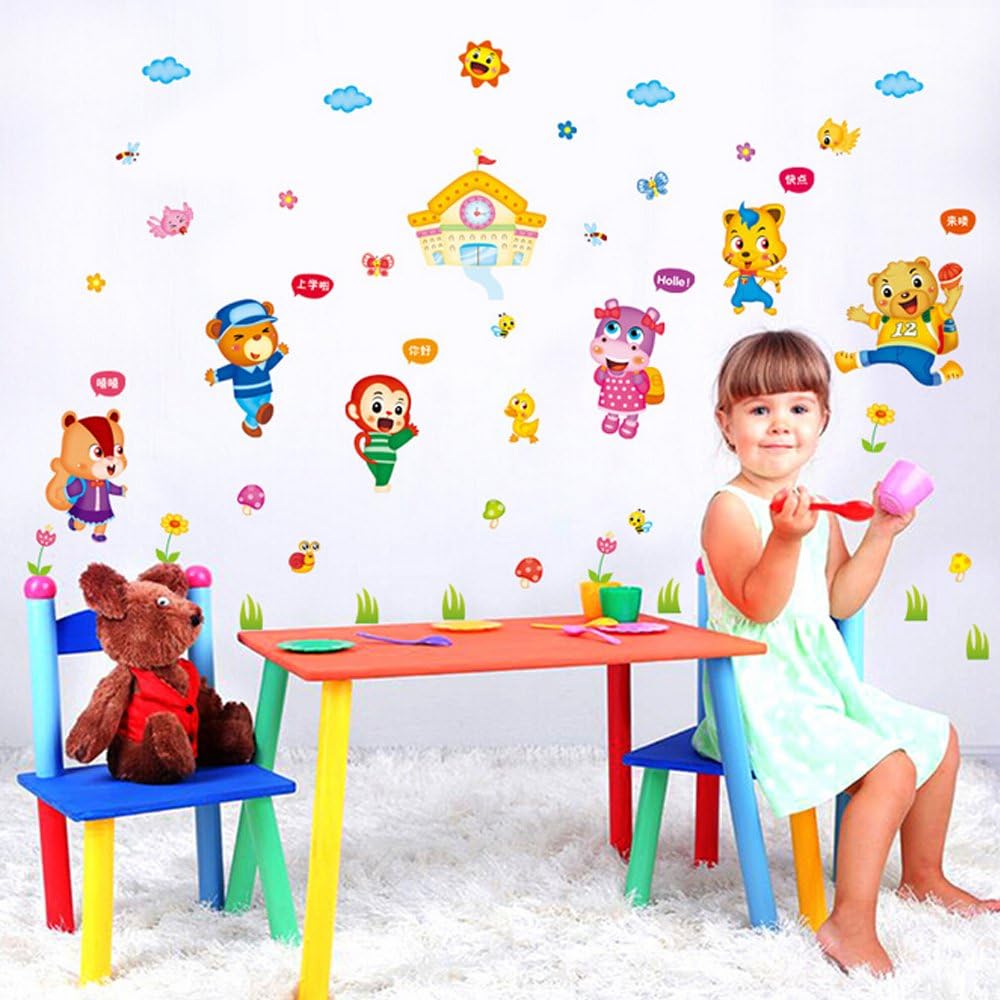 Animal Go to School Wall Stickers Removable Wall Decals Home Decor PVC Art Mural Baby Boys Girls Kids Bedroom Kitchen Decoration Wall Stickers Posters size 50x70 xls7157