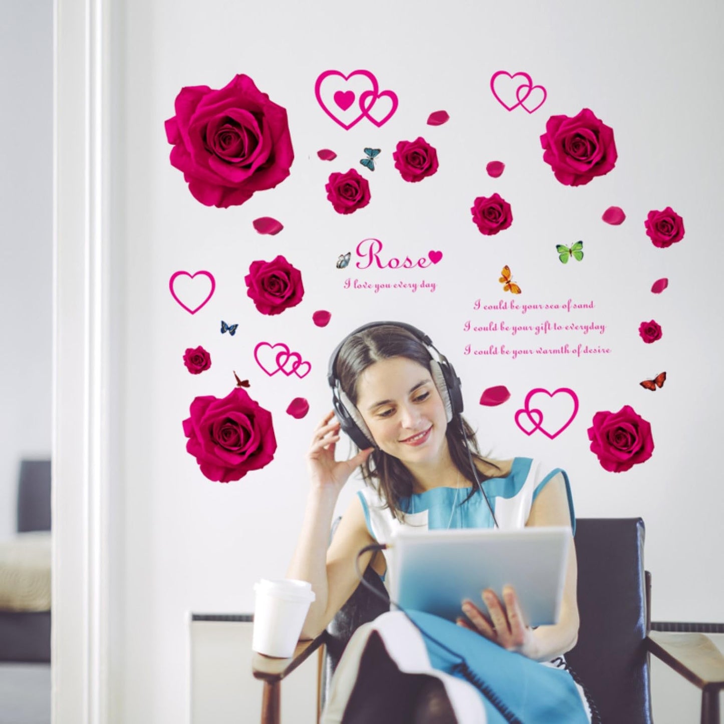 Sk7176 Red Rose Wall Sticker size 50x70