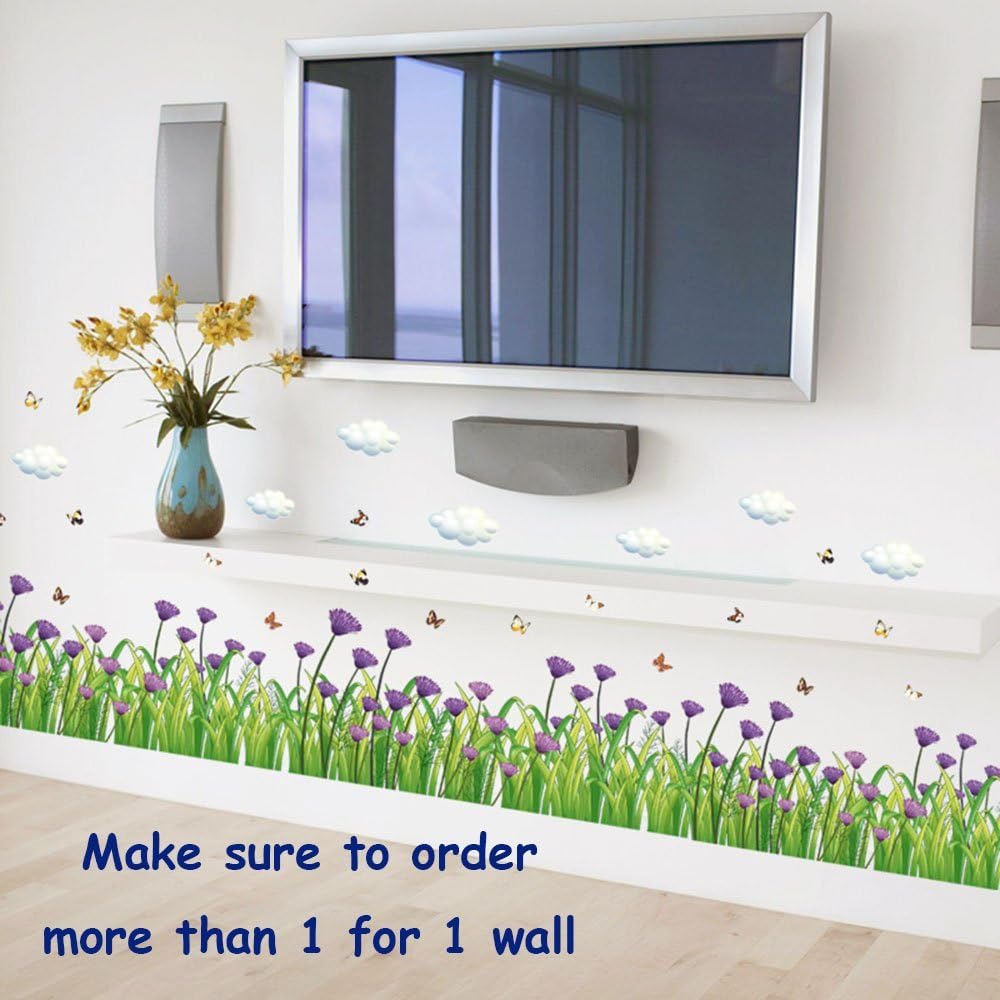 Purple Chrysanthemum Centaurea Flowers Butterflies Baseboard Wall Decals Stickers  size 50x70  sk7005