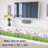 Purple Chrysanthemum Centaurea Flowers Butterflies Baseboard Wall Decals Stickers  size 50x70  sk7005