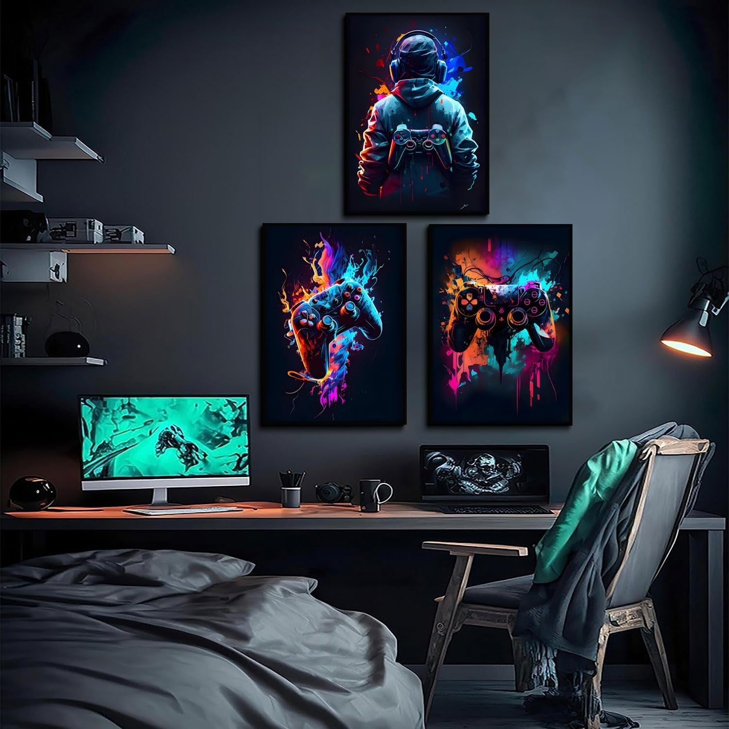 3Pcs Cool Gaming Wall Art Retro Video Game sticky phototiles wall frames