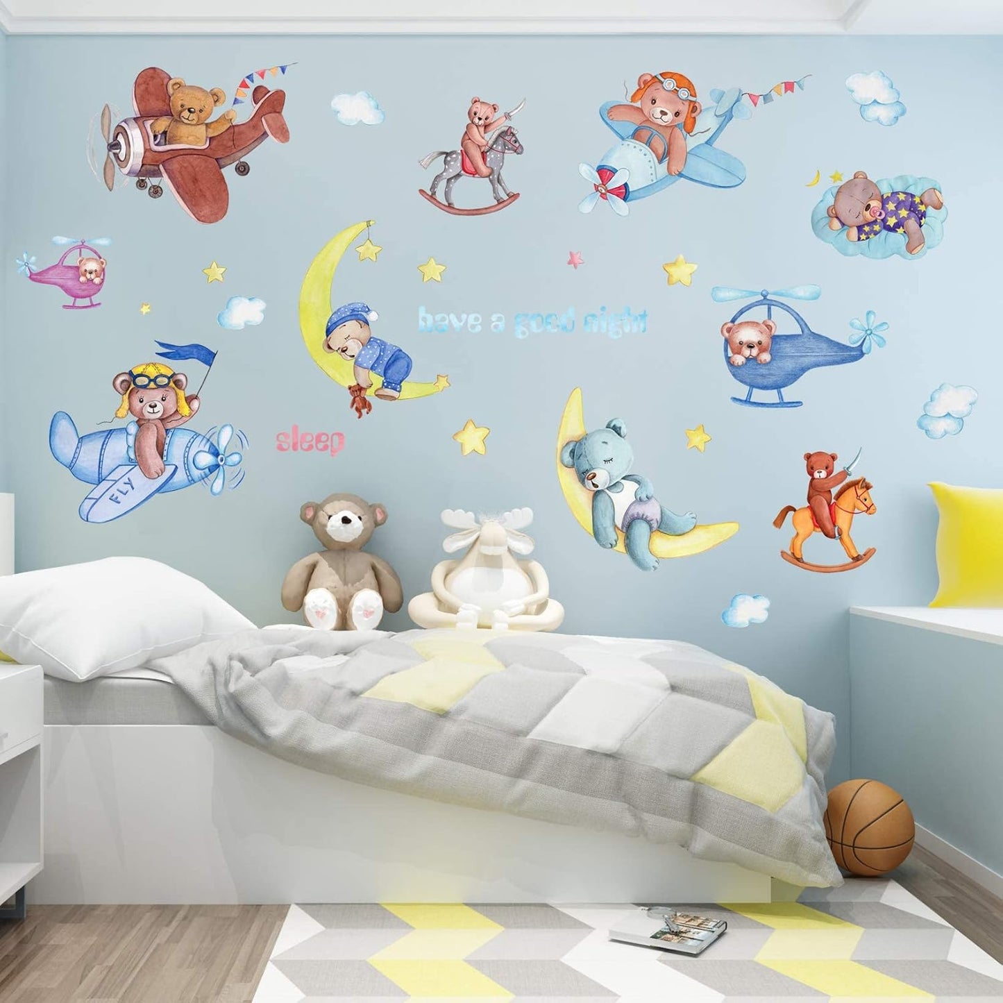 METH HM71012 CUTE BEAR SLEEP N PLANE GOODNIGHT WALLSTICKER WALL STIKER