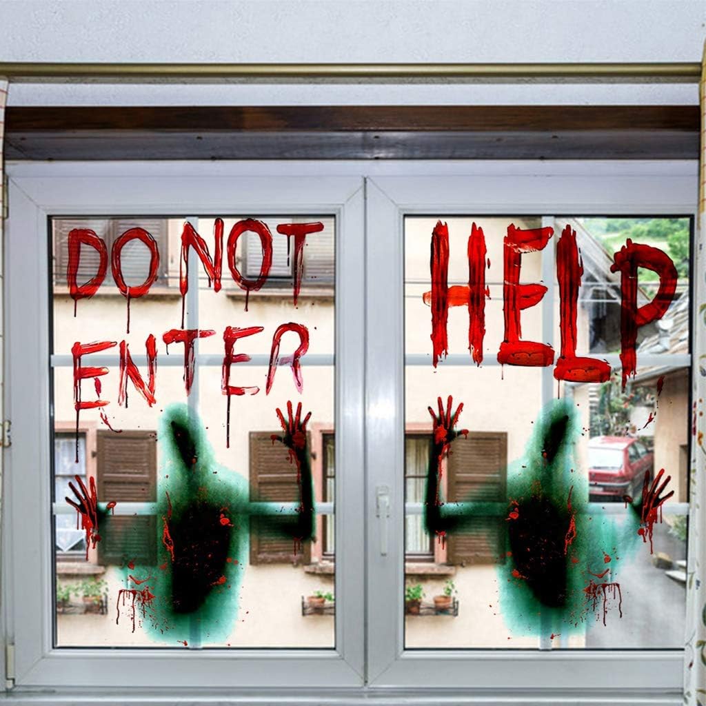 Halloween Horror Bloody Handprint Letter Help glass window sticker Removable Wall Home living room decoration size 50x60 nc1044