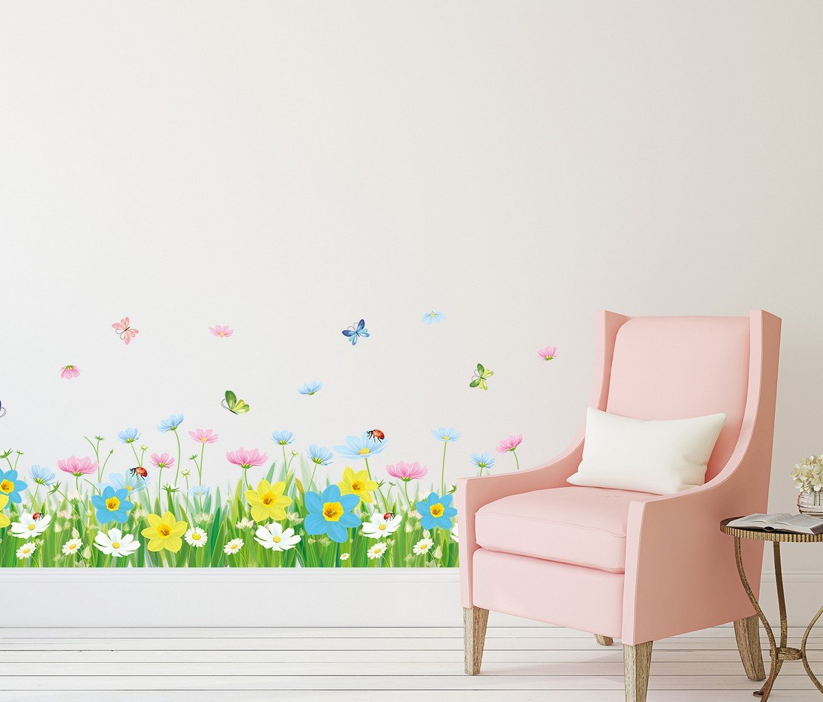 Amazon Brand - Solimo Wall Sticker for Living Room (Floral Fence with Butterflies, Ideal Size on Wall:size 50x70 xls7186