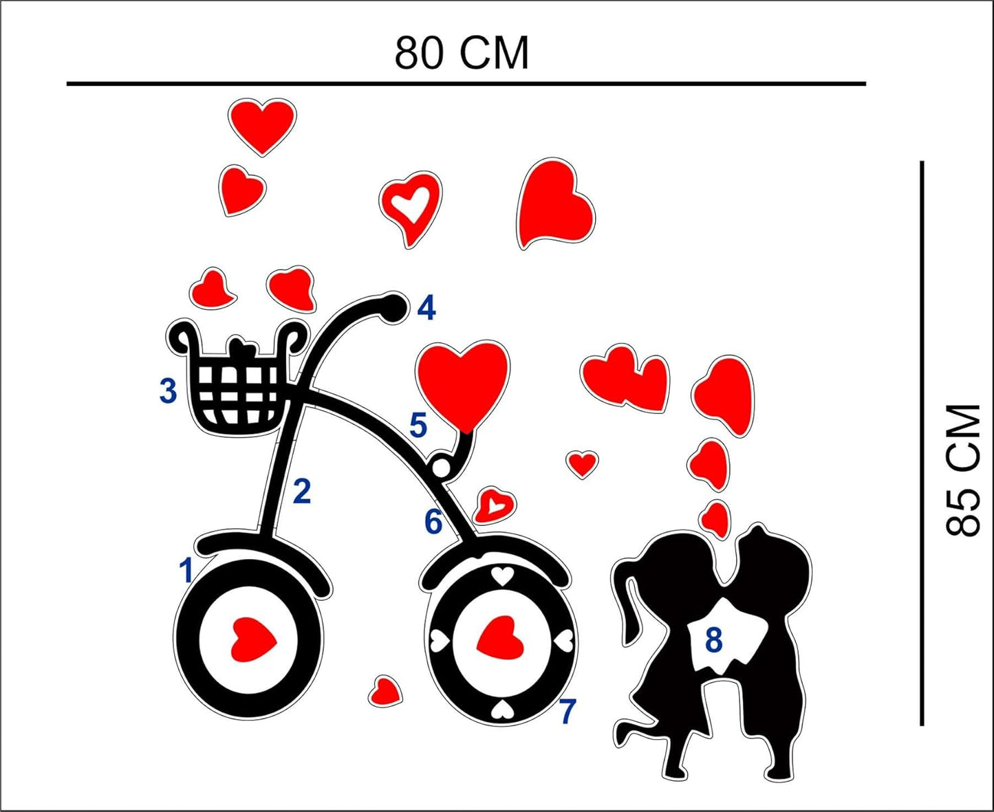 woopme Romantic Heart Cycle Wall Stickers Lovers Gift Living Room Bedroom Wedding Room Home Office Vinyl Printed Decal Stickers size 80 X 85 Cms dm350016