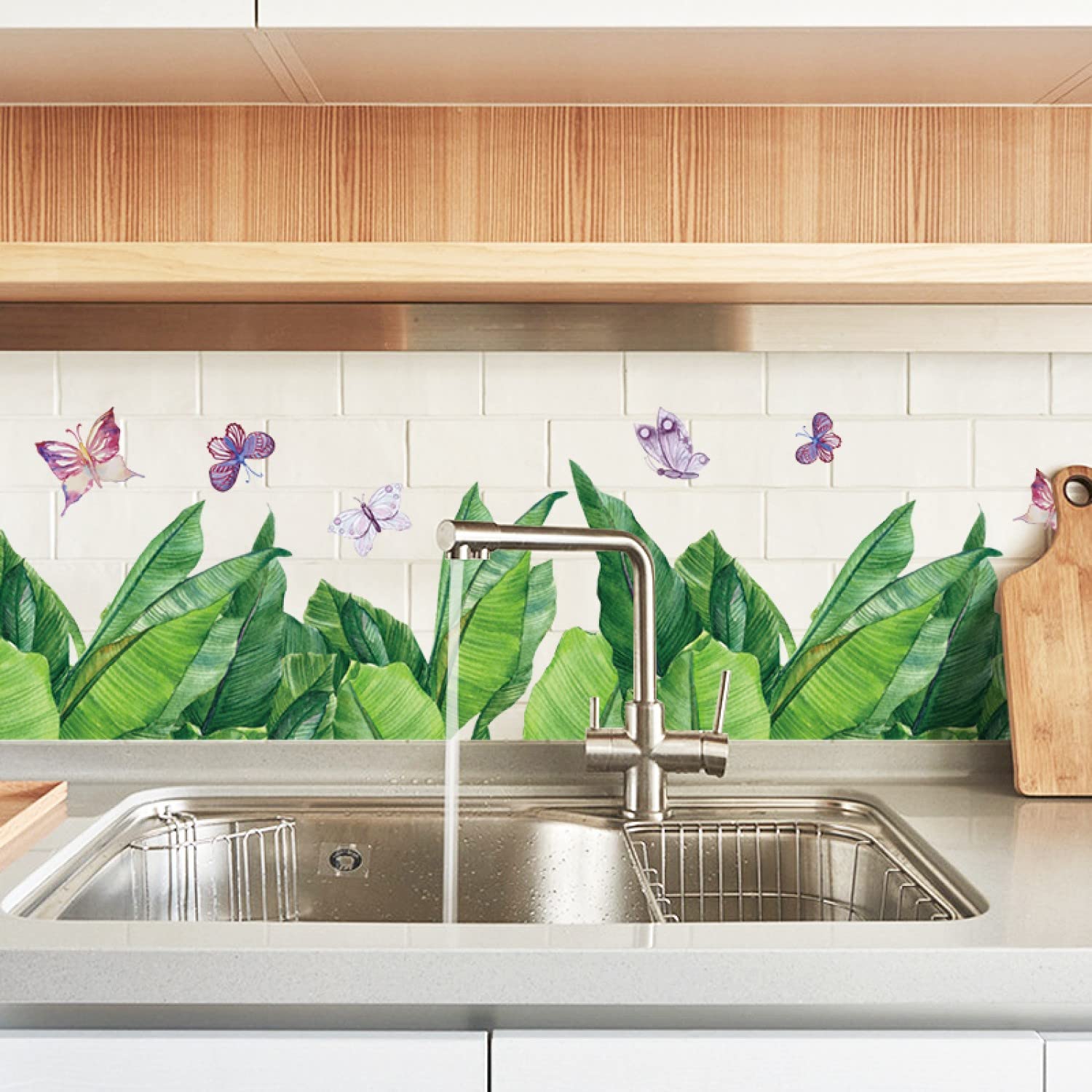 Stylish Nordic Plant Wall Stickers, Cafe, Modern, Window, Monstera, Leaf, Green, Grass, Banana Leaf, Butterfly, Kitchen, Kids Room, Toilet, Interior Decor size 50x70 sk7201