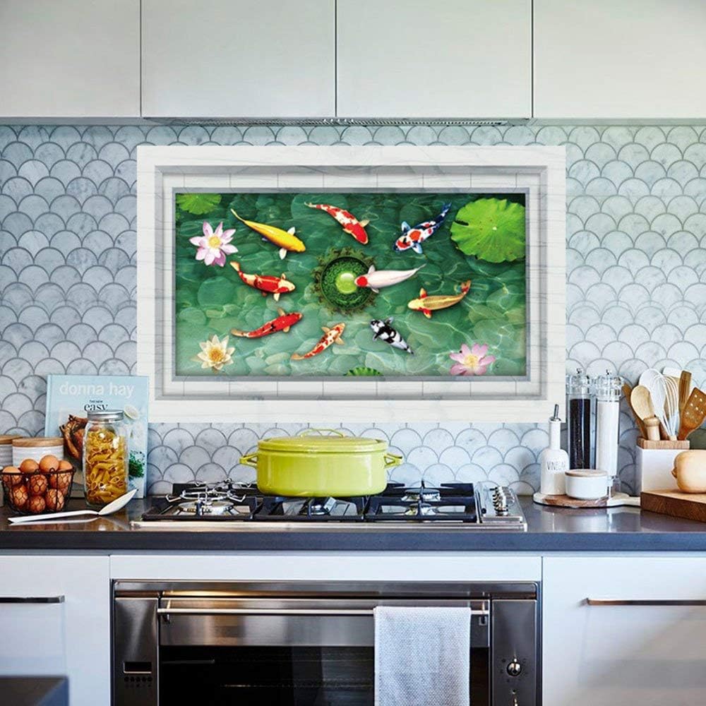 Home Find Fake Fishpond Decals High Definition Lotus Flowers Koi Fish Carps Wall Stickers Vinyl Murals for Bathroom Washroom Arts Peel and Stick Waterproof Floor Decoration 35 inches x 23 inches