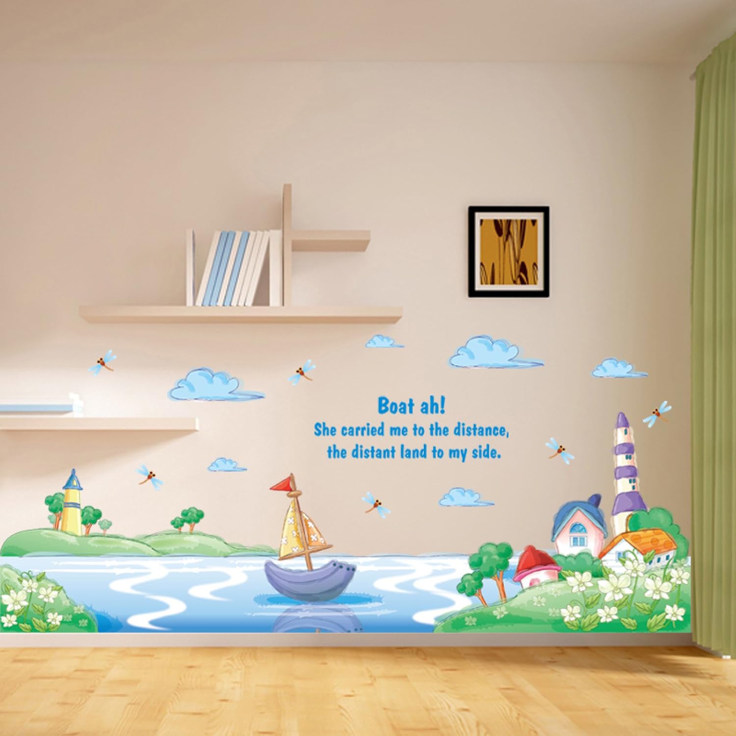 Decals Design Border Design Kids Room School Decoration Boat on Sea Shore Wall Sticker (PVC Vinyl, size 50x70 xls7175