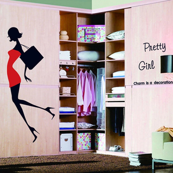 Wall Sticker Pretty Girl Miniskirt Heels Shoulder Bag Ay7080