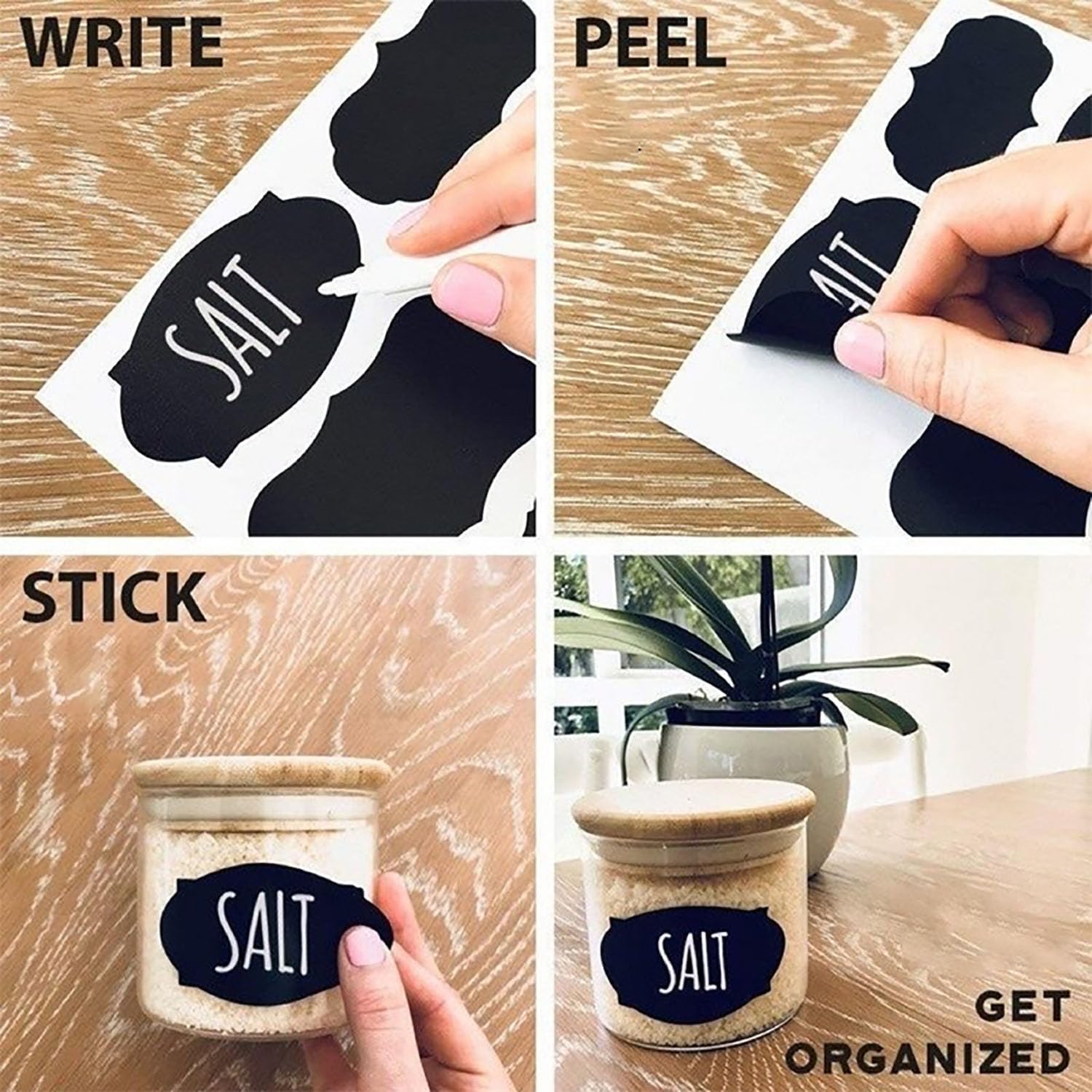 Self-Adhesive Labels, Black, Blackboard Stickers, Waterproof Labels Self-Adhesive with Erasable Chalk Marker, Labelling Stickers for Jars,  for Kitchen Spice Jars, Jams etc.